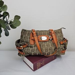 Michael Kors Signature Monogram Gansevoort Beige Tangerine Cloth Satchel Bag